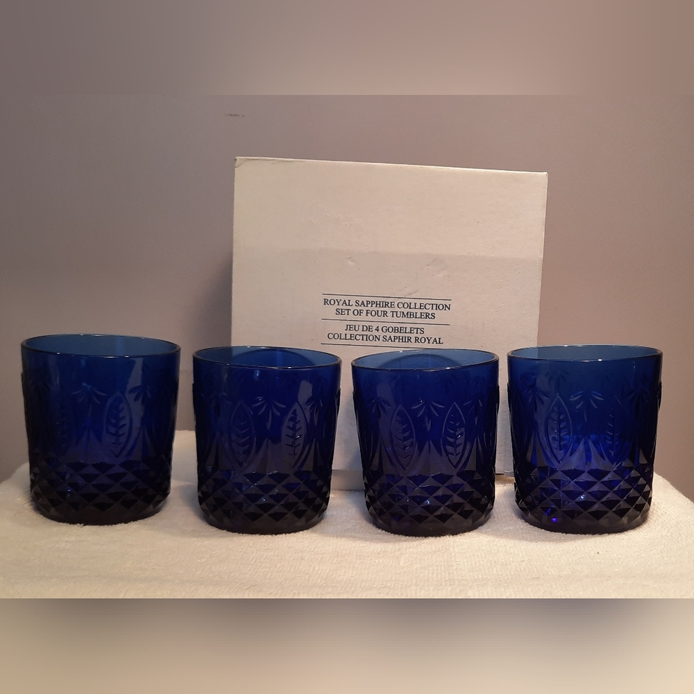 Avon Royal Sapphire Tumblers 10.5 oz set of 4 Made in France